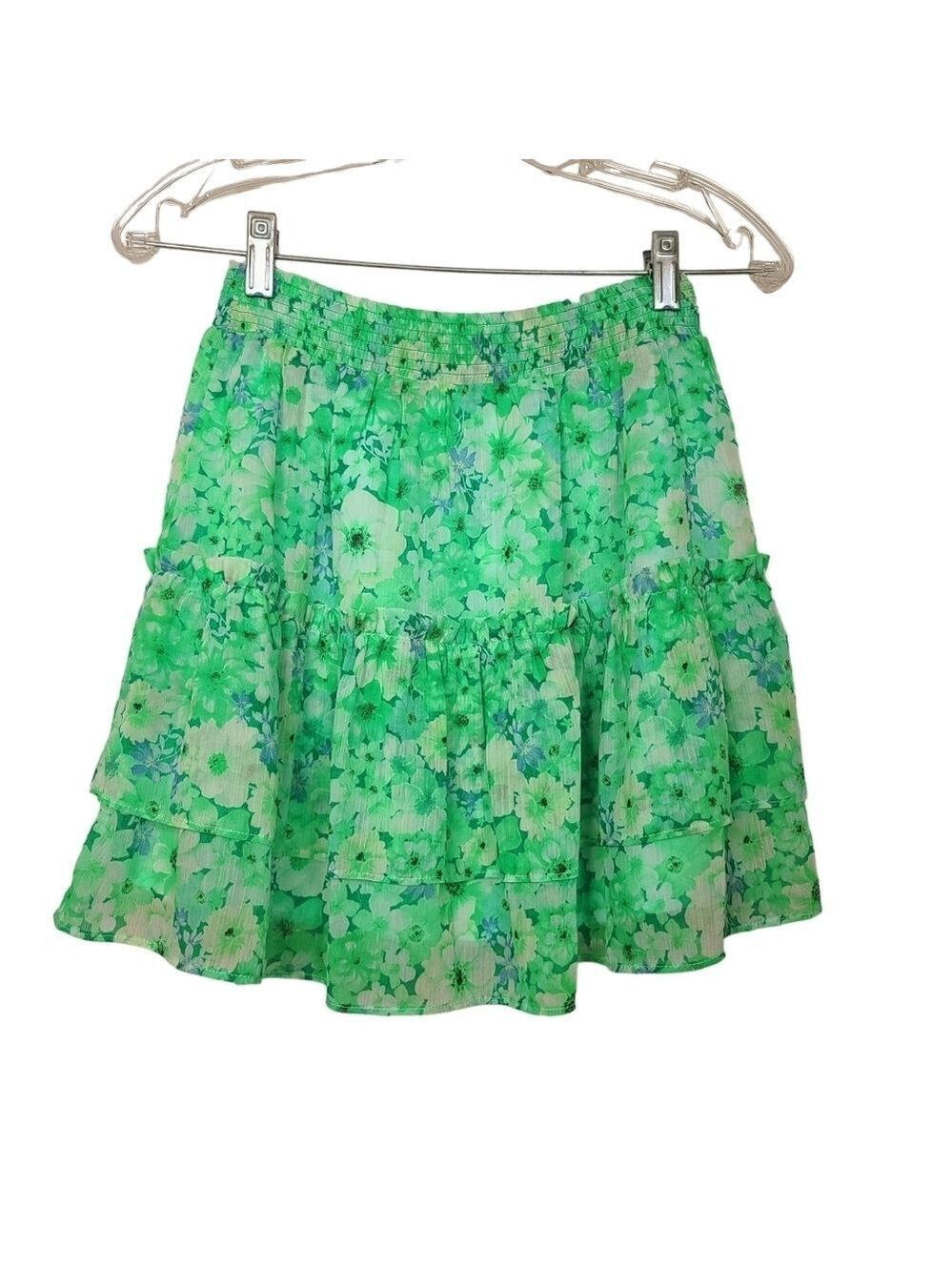 NWT BB Dakota By Steve Madden Beats Go Chiffon Green Blue Floral Mini Skirt S